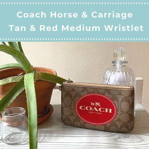 Coach Wristlet - Horse & Carriage Tan & Red Medium